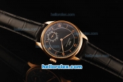 IWC Portuguese Vintage Asia 6497 Manual Winding Movement Rose Gold Case with Black Dial and Black Leather Strap