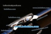 Patek Philippe Calatrava Miyota Quartz Steel Case with Blue Leather Bracelet and Silver Sitck Markers