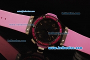 Hublot Big Bang Chronograph Swiss Valjoux 7750 Automatic Movement PVD Case with Pink Diamond Bezel and Pink Rubber Strap