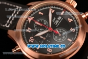 IWC Pilot's Watch Spitfire Chrono Miyota Quartz Rose Gold Case with Black Leather Strap Black Dial and Arabic Numeral Markers