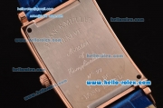 Franck Muller Long Island Swiss Quartz Rose Gold Case Rose Gold Bezel with Blue Leather Strap and Blue Dial