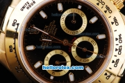 Rolex Daytona Oyster Perpetual Chronometer Automatic Gold Case with Black Dial and White Marking-Leather Strap