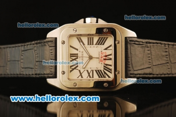 Cartier Santos 100 Automatic ETA Coating Case with White Dial and Black Leather Strap