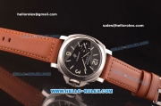 Panerai Luminor Marina Logo PAM 005 Swiss ETA 6497 Manual Winding Steel Case with Black Dial and Brown Leather Strap - 1:1 Original