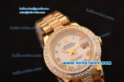 Rolex Datejust Swiss ETA 2671 Automatic Gold Case with White Dial Diamond Bezel and Roman Numeral Markers-Lady Size