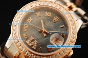 Rolex Datejust Automatic Movement ETA Coating Case with Black MOP Dial and Diamond Bezel-Two Tone Strap