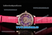 Jaeger-LeCoultre Lady Miyota Quartz Steel Case with White MOP Dial Purple Stick Markers and Hot Pink Leather Strap - Diamonds Bezel