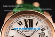 Cartier Calibre De Cartier Miyota 9015 Automatic Rose Gold Case with White Dial and Green Leather Strap