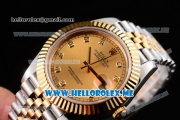 Rolex Datejust II Asia 2813 Automatic Two Tone Case/Bracelet with Yellow Gold Dial and Diamonds Markers (BP)