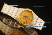 Omega Constellation Swiss ETA 2824 Automatic Steel Case with Gold Dial and Diamond Markers/Bezel-(35mm)