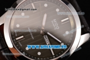 Mido Commander Miyota Quartz Steel Case with Black Leather Strap and Grey Dial