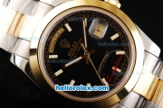 Rolex Day-Date II Oyster Perpetual Automatic Movement Two Tone with Gold Bezel-Black Dial and Stick Markers