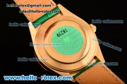 Rolex Day-Date Asia 2813 Automatic Yellow Gold Case with Green Leather Strap Stick Markers and Green Dial