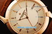 Vacheron Constantin Malte Swiss ETA 2824 Automatic Rose Gold Case with White Dial and Brown Leather Strap