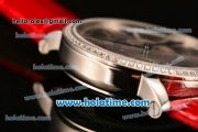 Cartier Rotonde De Swiss Quartz Steel Case with Diamonds Bezel Skeleton Dial and Red Leather Strap