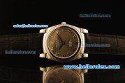 Rolex Cellini Swiss Quartz Steel Case with Black MOP Dial and Black Leather Strap-Roman Markers