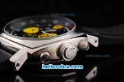 Ferrari Chronograph Automatic Movement Black Dial with White Numeral Marker and Yellow Subdials-Black Rubber Strap