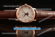 BlancPain Villeret Moonphase & Complete Calendar Miyota 9015 Automatic Rose Gold Case with White Dial Brown Leather Strap and Roman Numeral Markers (AAAF)