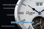 Glashutte Senator Meissen Tourbillon Swiss Tourbillon Automatic Steel Case with White Dial Black Leather Strap