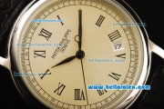 Patek Philippe Calatrava Automatic with Beige Dial and Black Leather Strap