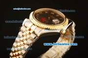 Rolex Datejust II Swiss ETA 2836 Automatic Full Steel with Yellow Gold Bezel and Black Dial-Roman Numerals Markers