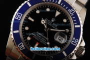 Rolex Submariner Automatic Movement Silver Case with Blue Bezel and Black Dial-White Marker