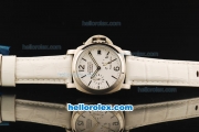 Panerai PAM 090 Luminor Power Reserve Automatic Movement Steel Case with White Dial and White Leather Strap