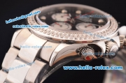 Rolex Daytona Swiss Valjoux 7750-SHG Automatic Steel Case/Strap with Double Row Diamond Bezel - Black Dial and Diamond Markers