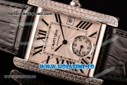 Cariter Tank MC Swiss ETA 2824 Automatic Steel Case with White Dial Diamonds Bezel and Roman Numeral Markers