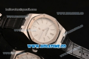 Audemars Piguet Royal Oak 41MM Asia Automatic Steel Case with Black Leather Strap Stick Markers and White Grids Dial