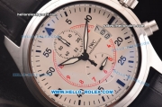 IWC Pilot's Chronograph Miyota Quartz Steel Case with White Dial and Black Leather Strap