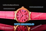 Cartier Ballon Bleu De Small Swiss Quartz Rose Gold Case with Hot Pink Dial Black Roman Numeral Markers and Hot Pink Leather Strap