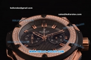 Hublot King Power Swiss Valjoux 7750 Automatic Rose Gold/Diamond Case with Black Dial and Black Rubber Strap