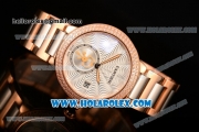 Cartier Rotonde De Miyota Quartz Rose Gold/Steel Case with Silver Dial and Diamonds Bezel