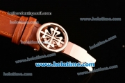 Patek Philippe Complications Asia Automatic Rose Gold Case with Brown Leather Strap Roman Numeral Markers and White Dial