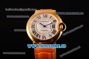 Cartier Ballon Bleu De Medium Asia 4813 Automatic Yellow Gold Case with Silver Dial and Orange Leather Strap - Roman Numeral Markers (GF)