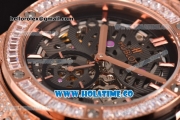 Hublot Classic Fusion Asia 6497 Manual Winding Diamonds/Rose Gold Case with Skeleton Dial Diamonds Bezel and Stick Markers