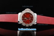 Tag Heuer Formula 1 Quartz Movement Silver Case with Diamond Bezel-Red Dial and Red Leather Strap-Lady Size