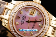 Rolex Datejust Oyster Perpetual Chronometer Automatic Full Rose Gold with Diamond Bezel,Pink MOP Dial and Diamond Marking-Lady Size