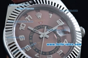 Rolex Sky-Dweller Asia 2813 Automatic Stainless Steel Case with Brown Leather Strap and Brown Dial