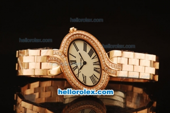 Cartier d'Art Swiss Quartz Full Rose Gold with White Dial and Diamond Bezel