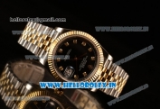 Rolex Datejust 37mm Swiss ETA 2836 Automatic Two Tone with Black Dial and Diamonds Markers