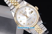 Rolex Datejust Automatic Two Tone with Gold Bezel,White Dial and Diamond Marking-Small Calendar