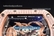 Richard Mille RM 51-01 Tourbillon Tiger and Dragon Asia Manual Winding Rose Gold Case with Seleton Dial and Black Rubber Strap Diamonds Bezel