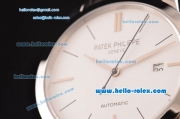 Patek Philippe Calatrava Swiss ETA 2824 Automatic Stainless Steel Case with Black Leather Strap and White Dial