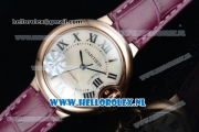 Cartier Ballon Bleu De Citizen Automatic Steel Case White Dial Roman Numeral Markers and Rose Red Genuine Leather Strap