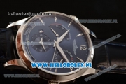 1:1 Jaeger-LECoultre Master Georgraphic Miyota 9015 Automatic Steel Case with Blue Dial Stick Markers and Blue Genuine Leather