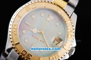 Rolex Yacht-Master Oyster Perpetual Chronometer Automatic Two Tone ETA Case with Green Shell Dial,Gold Bezel and White Round Bearl Marking-Small Calendar