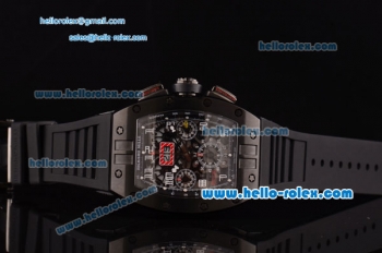 Richard Mille RM011 Swiss Valjoux 7750-SHG Automatic Black PVD Case Numeral Markers with Black Rubber Strap and Skeleton Dial