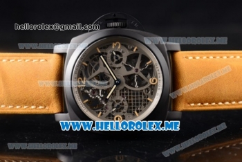 Panerai Luminor 1950 Tourbillon GMT PAM00528 Asia ST22 Manual Winding Ceramic Case with Skeleton Dial and Brown Leather Strap Stick/Arabic Numeral Markers